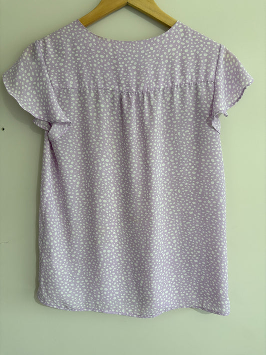 Lilac Polka Dot Flutter Sleeve Blouse