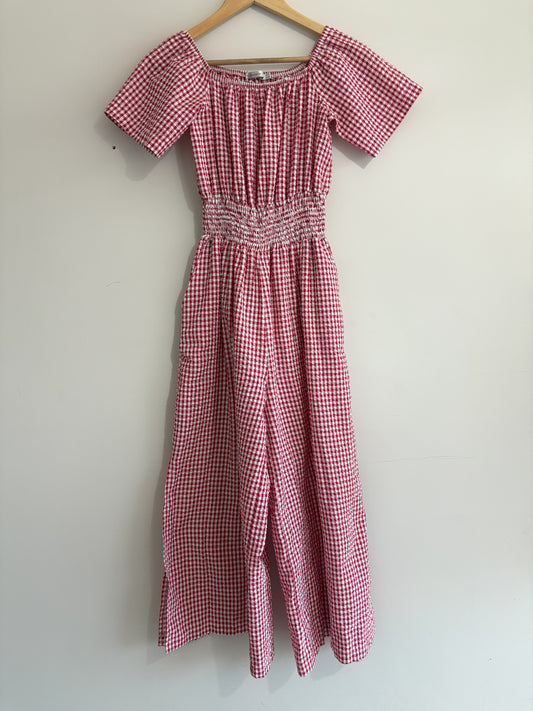 Red checkered Smocked Jumpsuit