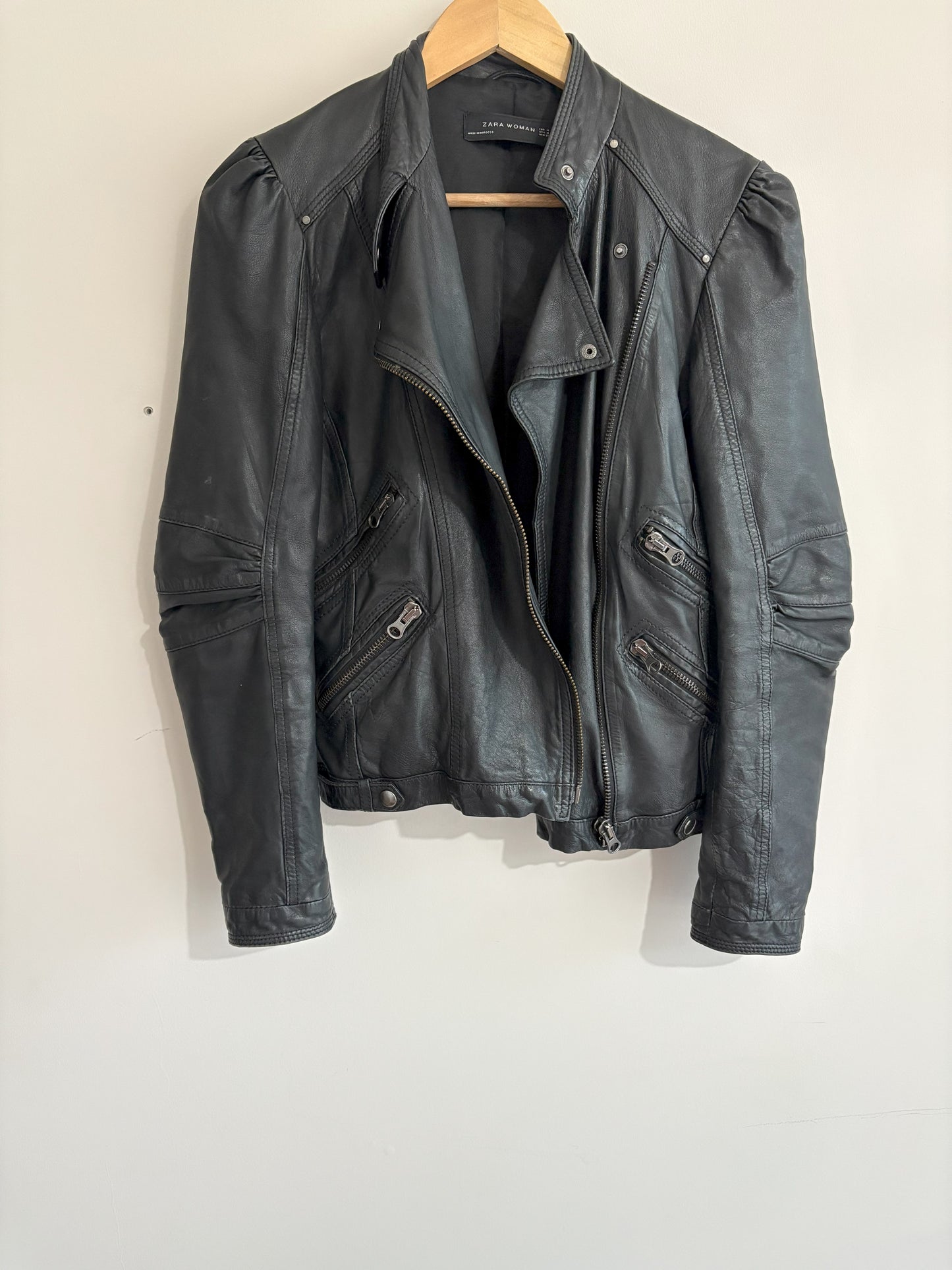 Zara Black Biker Leather Jacket