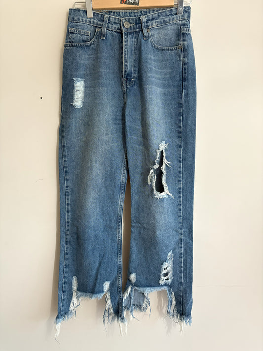 Distressed High-Waisted Straight Leg Jeans