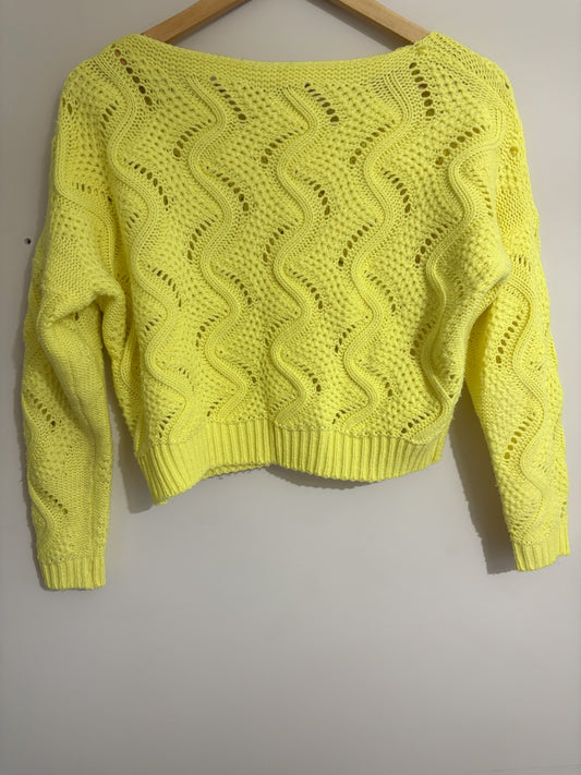Yellow Knit Sweater with Wave Pattern
