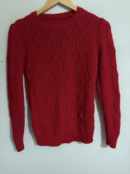 Classic Red Cable-Knit Sweater