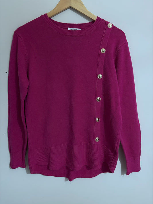 Fuchsia Knit Sweater with Gold Buttons