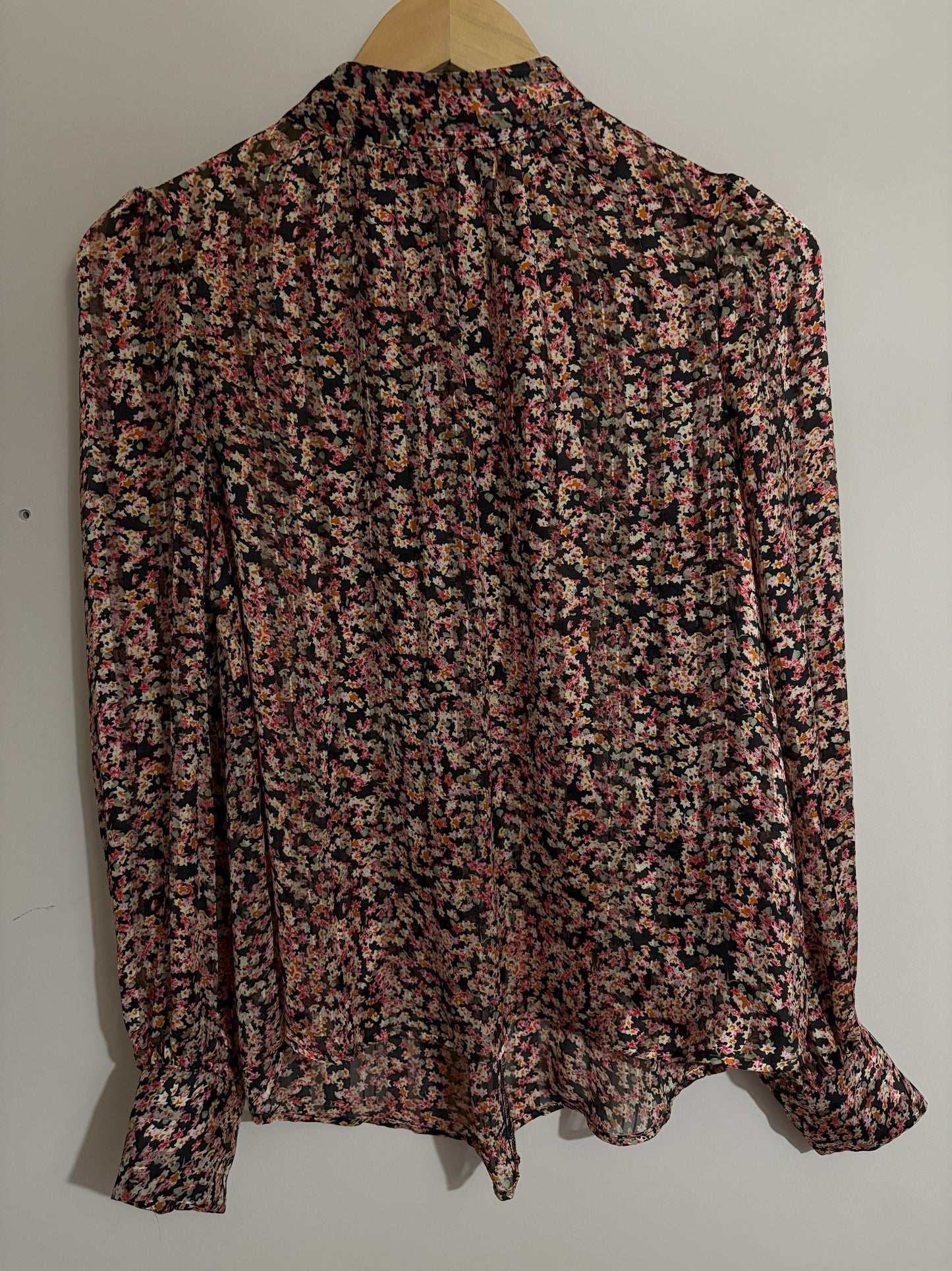 Sheer Long-Sleeve Floral Blouse
