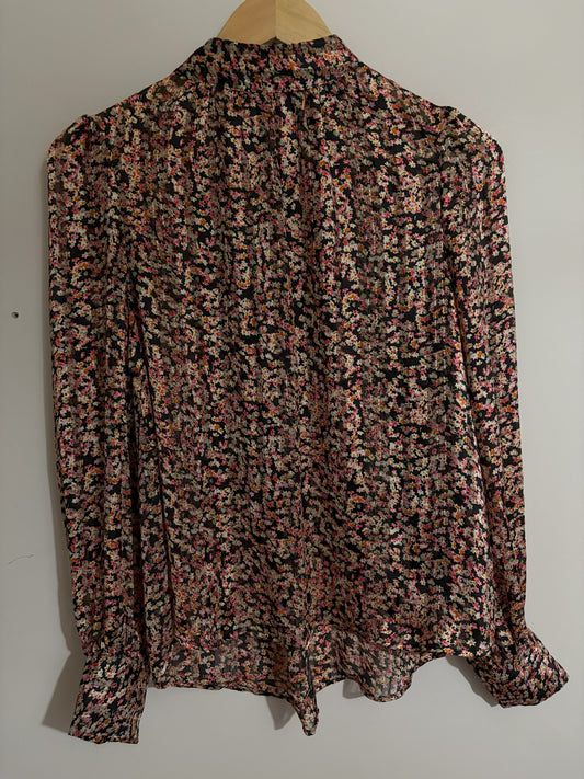 Sheer Long-Sleeve Floral Blouse