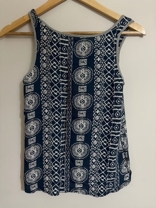 Navy Blue Tribal Print Sleeveless Tank Top