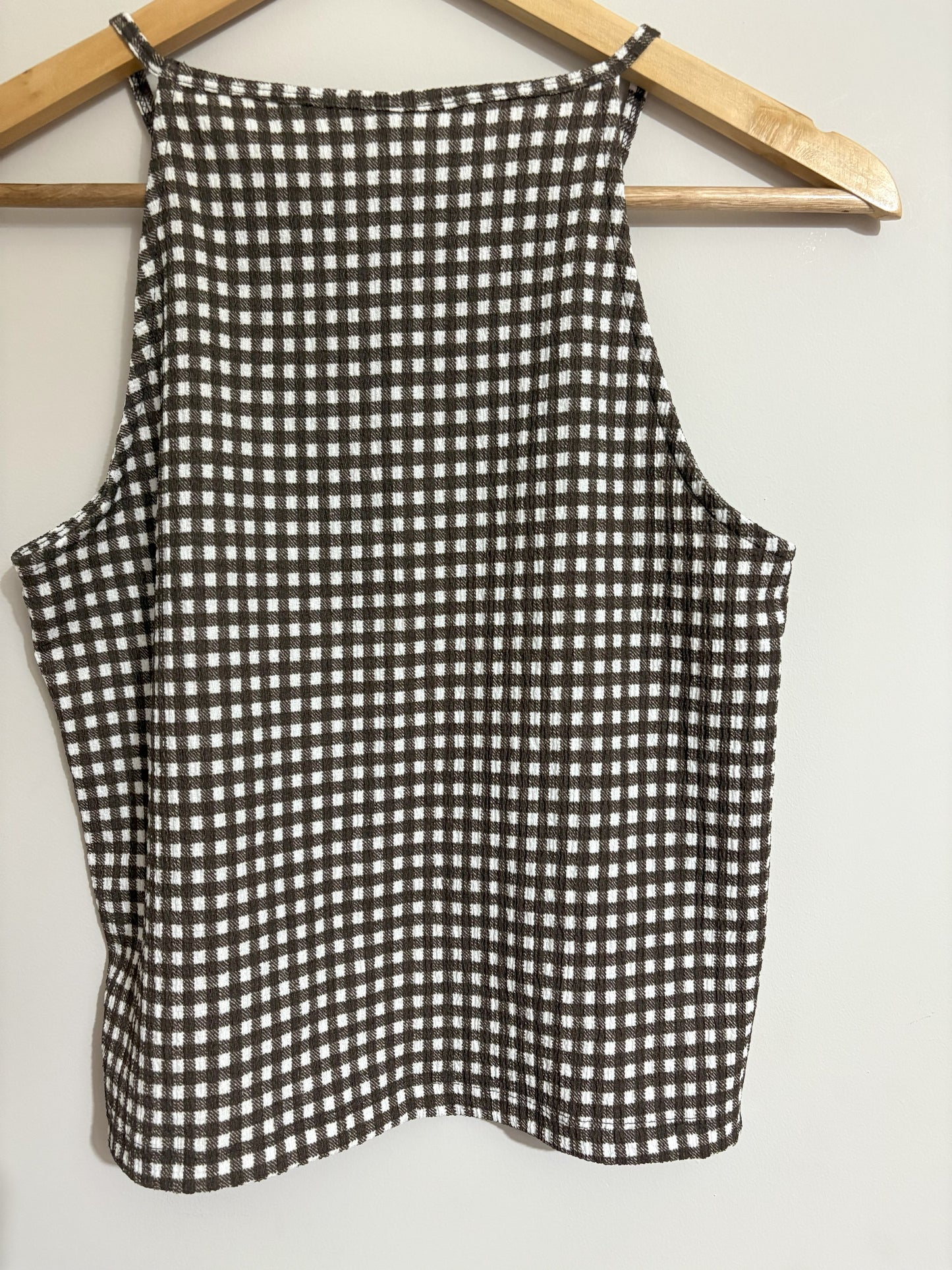 Brown & White Gingham Sleeveless Top
