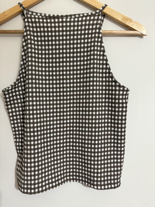 Brown & White Gingham Sleeveless Top