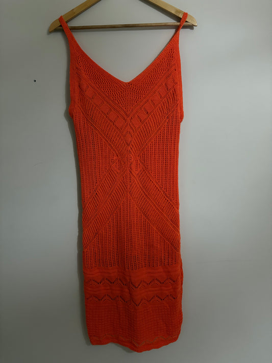 Orange Crochet Midi Dress