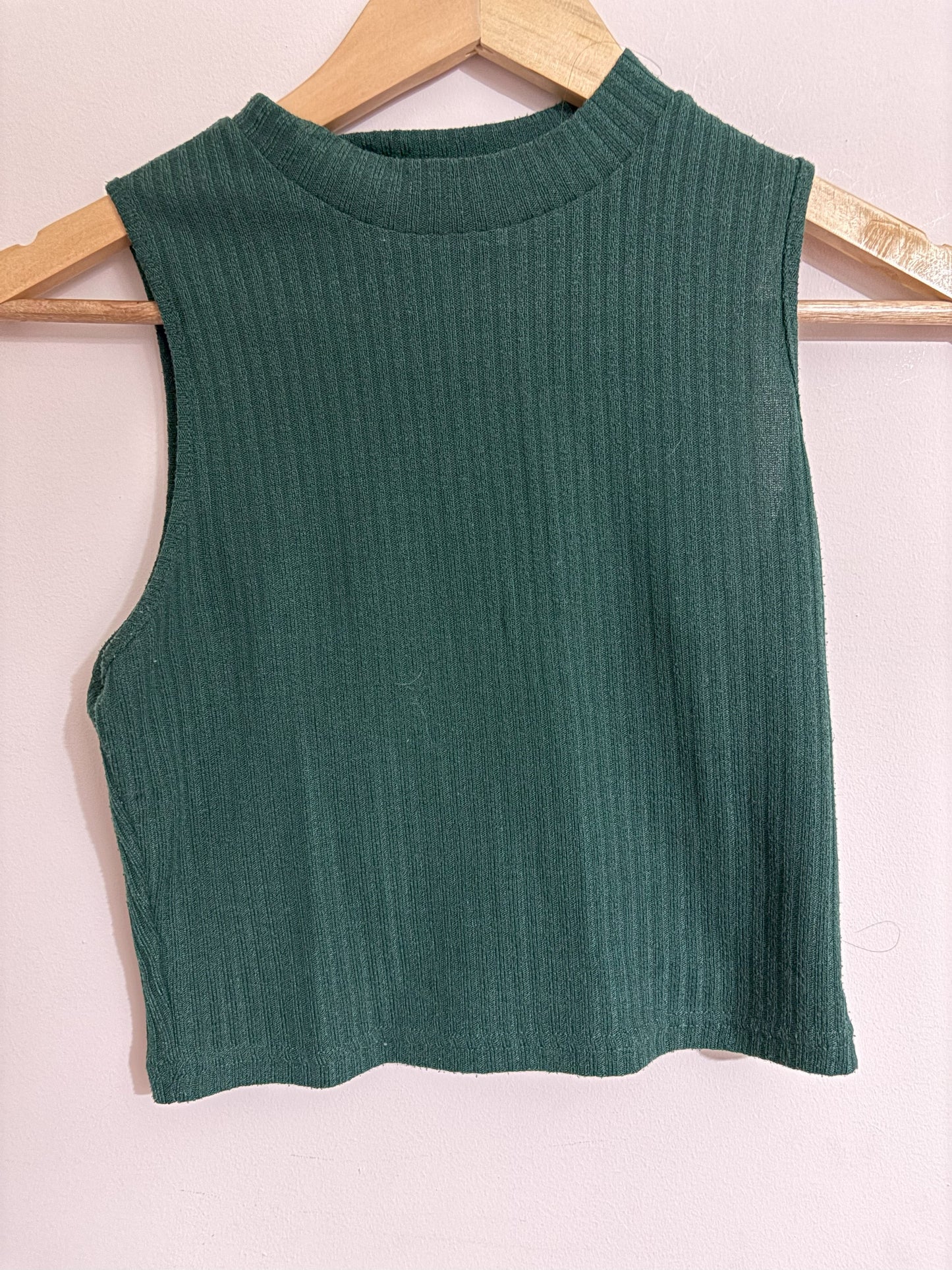 Forest Green Ribbed High-Neck Crop Top