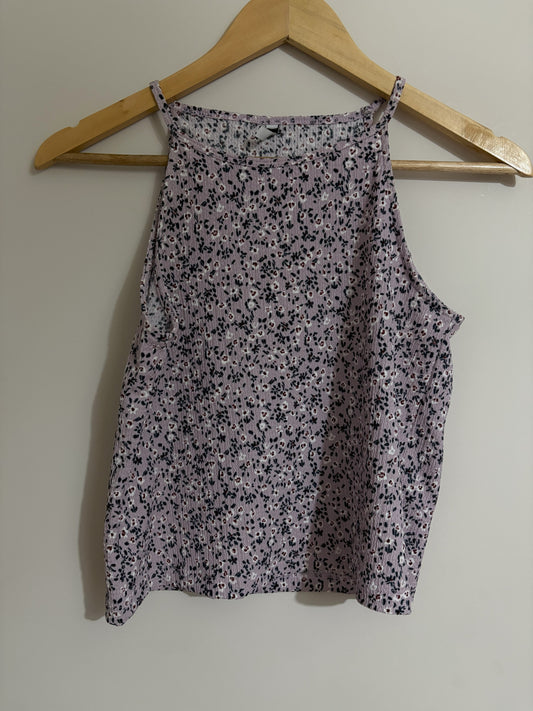 Lavender Floral Ribbed Tank Top