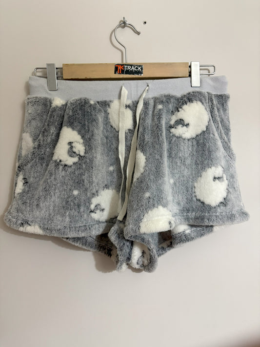 Fuzzy Grey Sheep Print Lounge Shorts