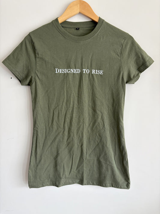 Olive Green Graphic T-Shirt – "DESIGNED TO RISE"