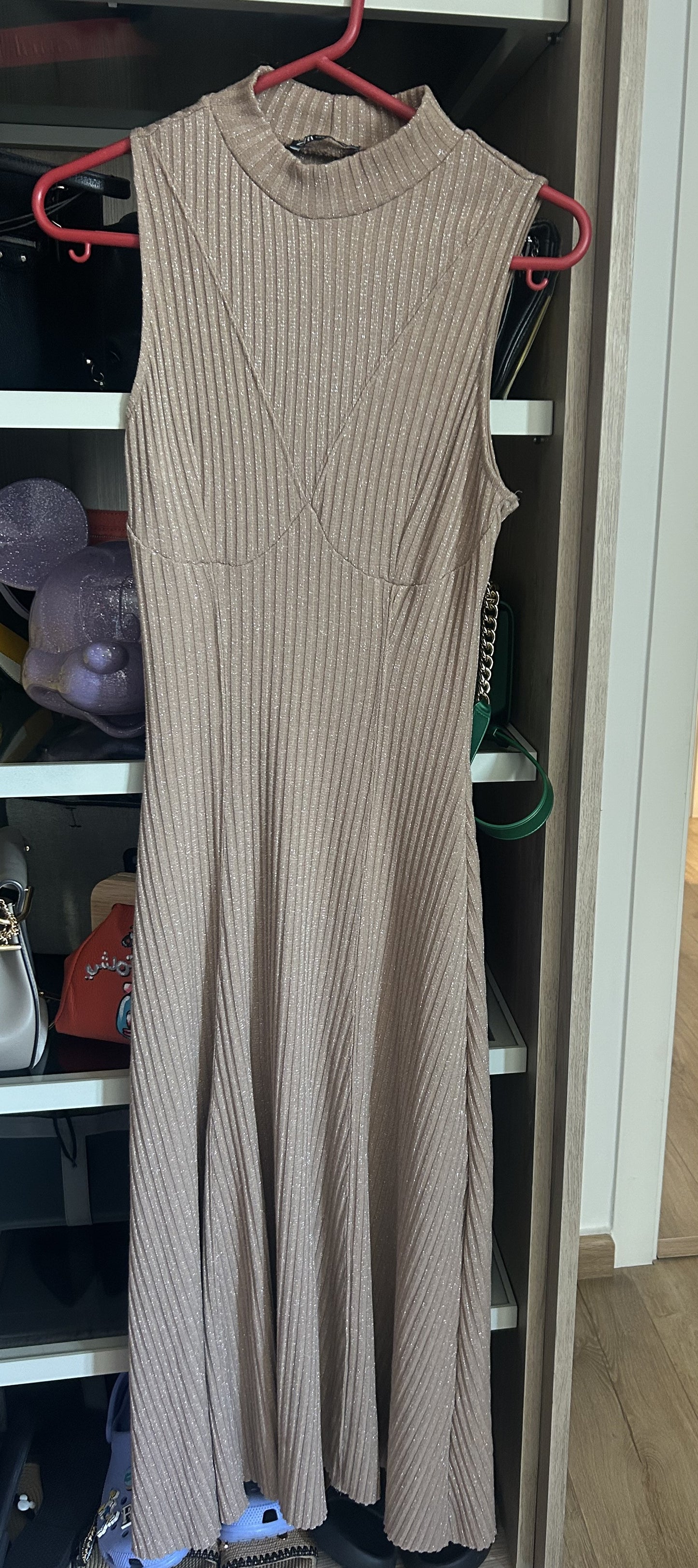 Champagne Glow Ribbed Maxi Dress