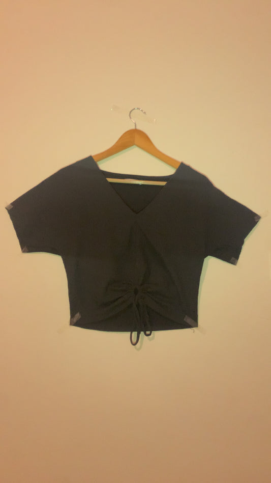 Zara Black Drawstring V-Neck Top