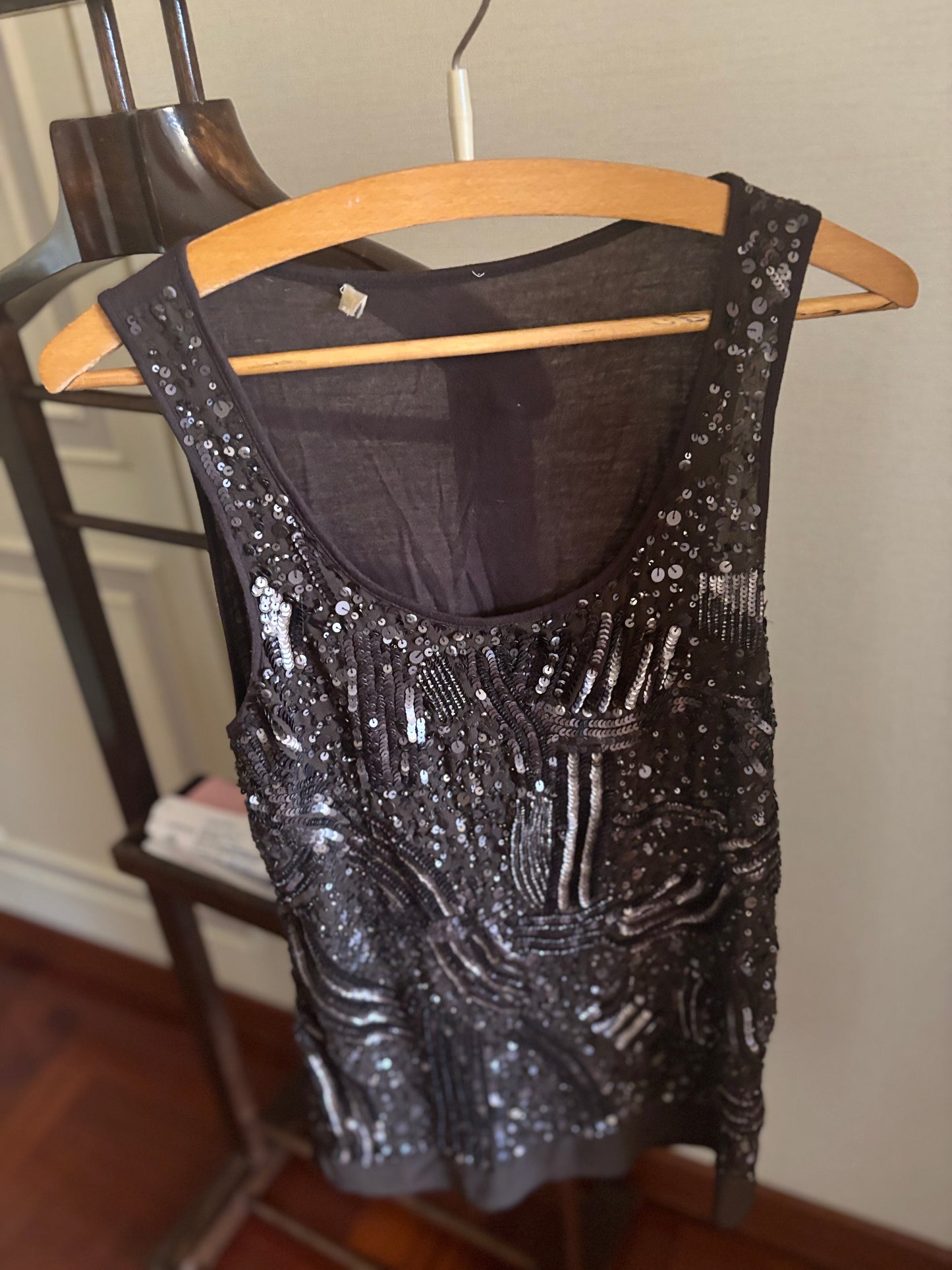 Brown Beaded & Sequin Sleeveless Top