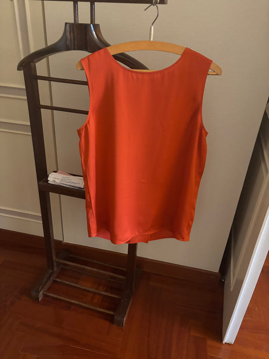 Elegant Brick Color Sleeveless Satin Top