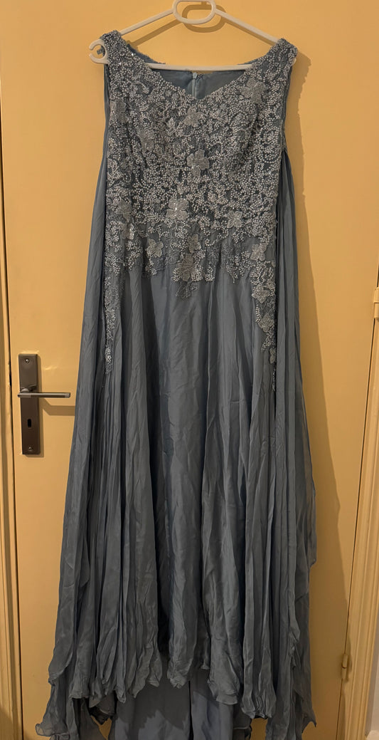 Dusty Blue Beaded Lace Dress