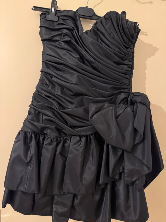 Dramatic Black Ruched Cocktail Dress with Oversized Bow