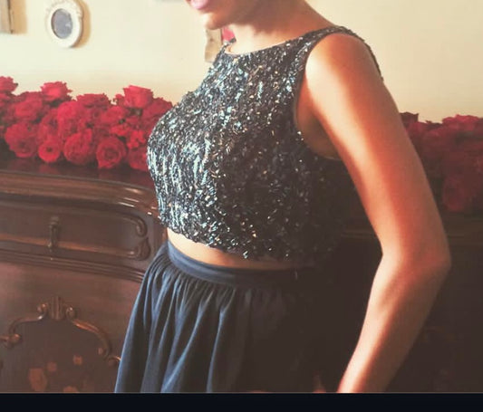Sequin Formal Two-Piece Set – Crop Top & Maxi Skirt