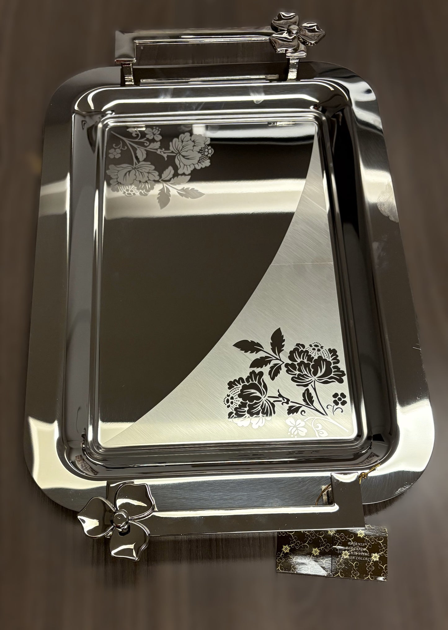 Elegant Stainless Steel Floral Serving Tray