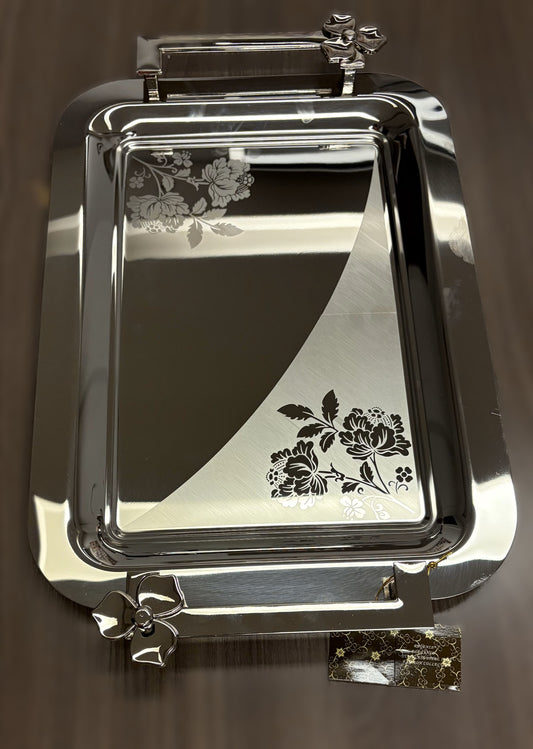 Elegant Stainless Steel Floral Serving Tray