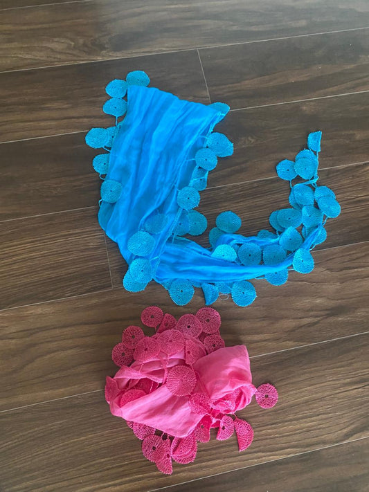Colorful Bohemian Scarves with Crochet Circle Trim (Set of 2)