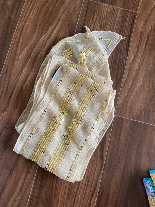 Sequin-Striped Beige Scarf