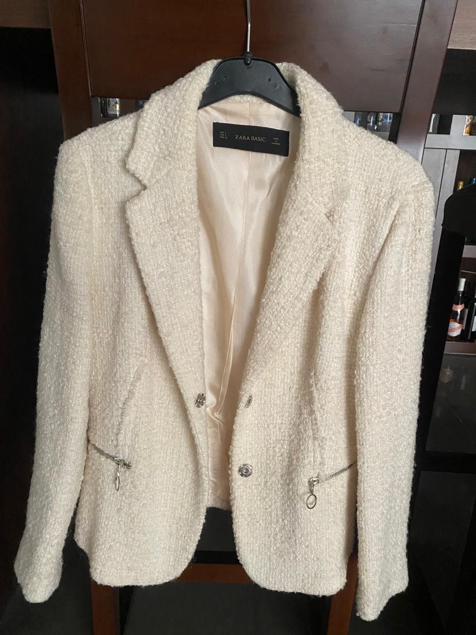 Zara-Elegant Textured Blazer with Zipper Detail