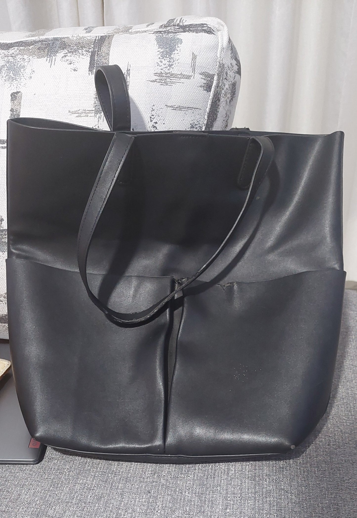 Classic Black Faux Leather Tote Bag
