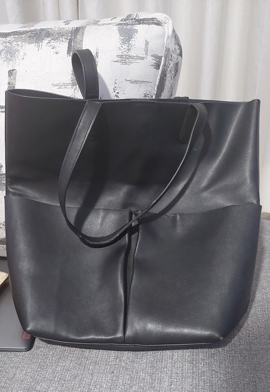 Classic Black Faux Leather Tote Bag