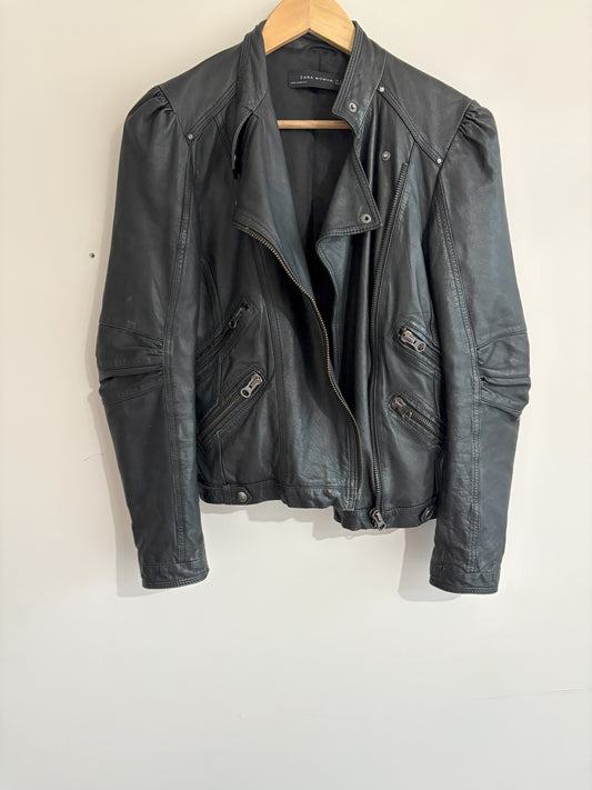 Zara Black Biker Leather Jacket