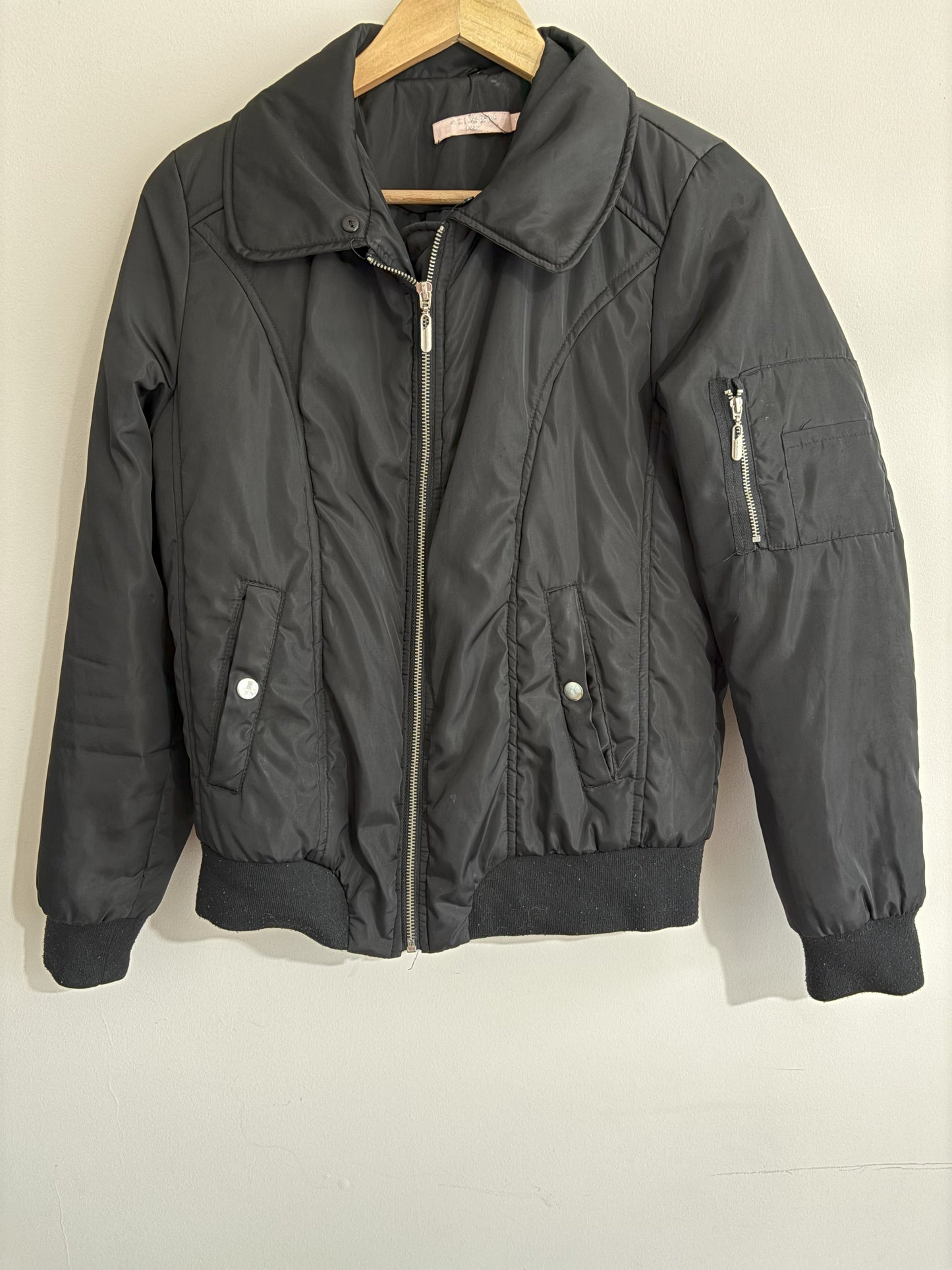 Black Bomber-Style Puffer Jacket