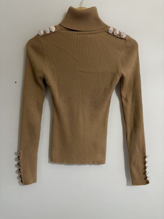Camel Sweater with Button Detail