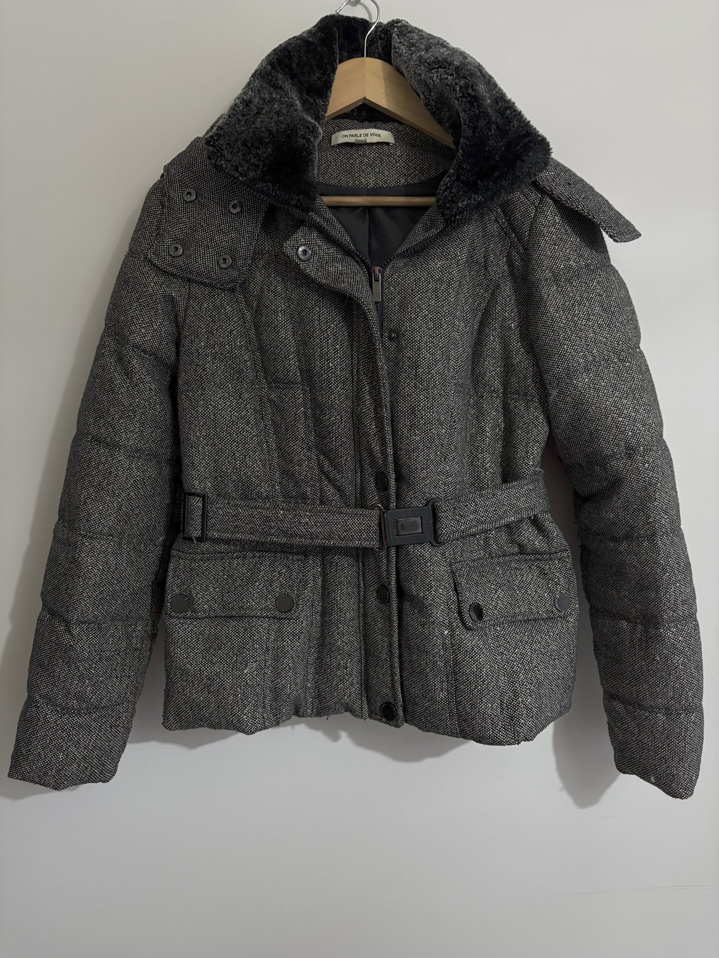 Grey Belted Puffer Jacket