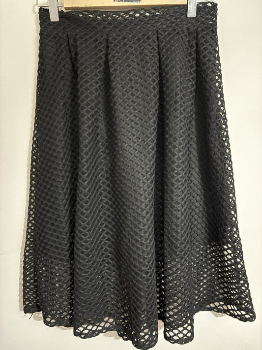 Black Mesh Textured A-Line Midi Skirt