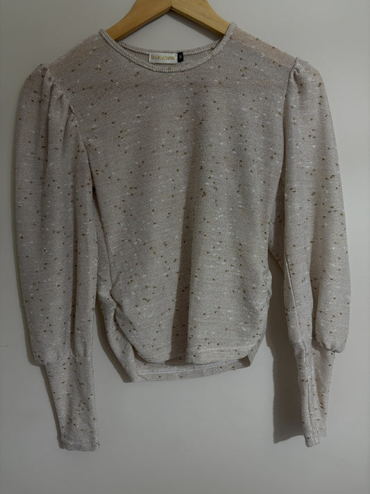 Beige Gold-Speckled Knit Top