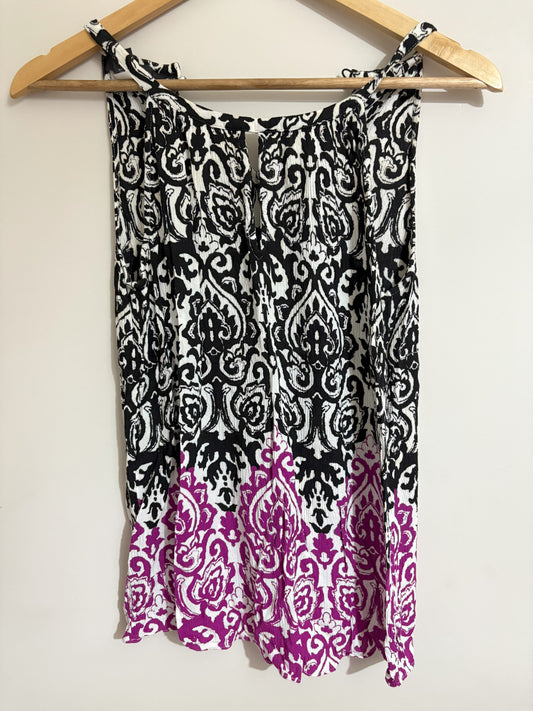 Black, White & Purple Printed Sleeveless Top