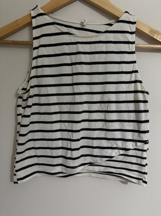 Black & White Striped Sleeveless Crop Tank