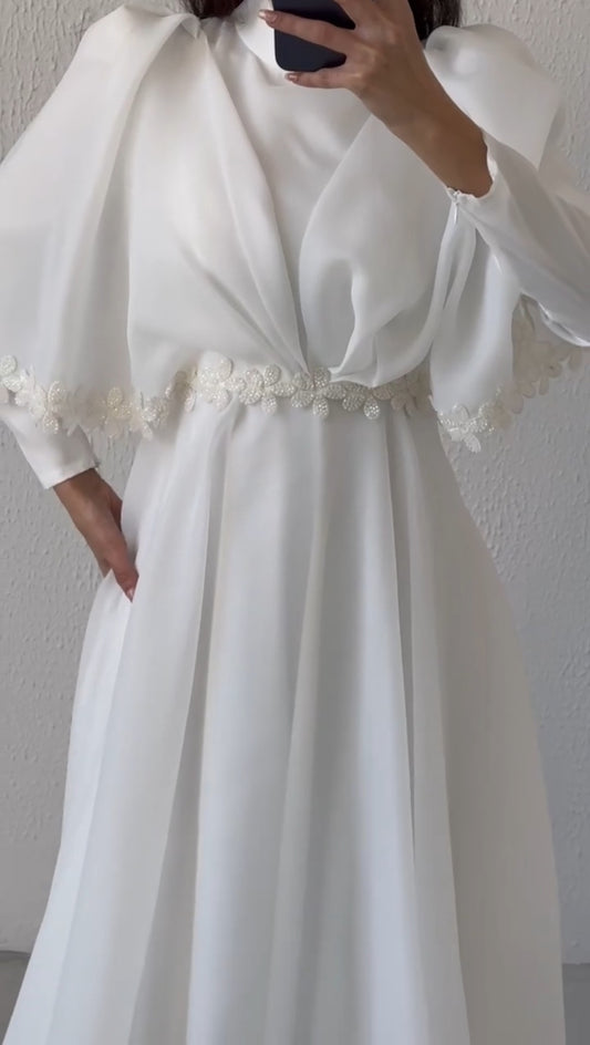 Elegant White Dress with Floral Detail