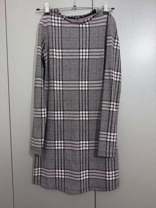 Bershka Grey Plaid Long Sleeve Shift Dress
