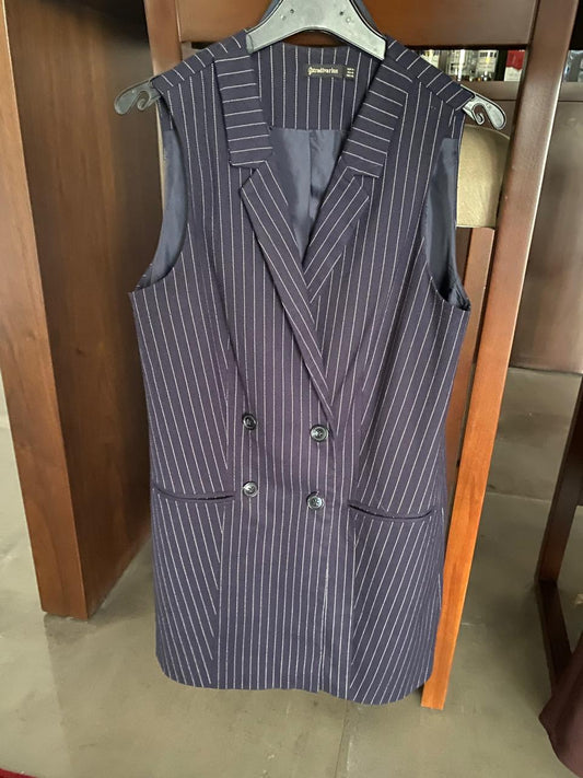 Sleeveless Pinstripe Double-Breasted Blazer Vest