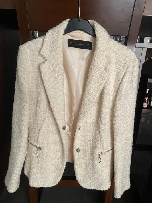 Zara-Elegant Textured Blazer with Zipper Detail