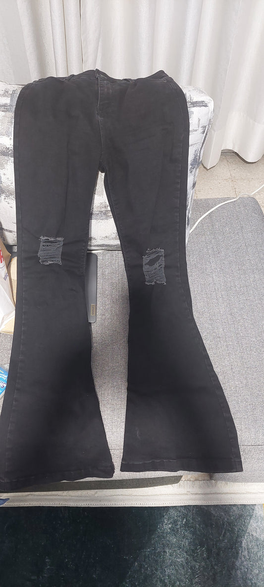 Black Ripped Flared Jeans